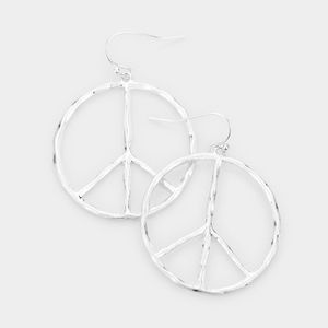 Silver Peace Symbol Sign 1.75 Inch Metal Dangle Earrings Drop Statement Jewelry